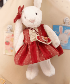 Cherry Stripe Outfit Set – Red Striped Dress, Hair Clip & Crossbody Bag (for Bashful Bunny Medium)