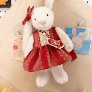 Cherry Stripe Outfit Set – Red Striped Dress, Hair Clip & Crossbody Bag (for Bashful Bunny Medium)