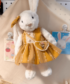 Sunbeam Stripe Outfit Set – Yellow Striped Dress, Hair Clip & Crossbody Bag (for Bashful Bunny Medium)