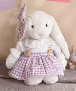 Lavender Check Skirt Set – Gingham & Wooden Button Look (for Bashful Bunny Medium)